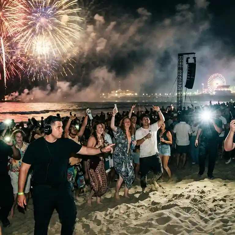 image of a music festival with vibrant colorful smoke