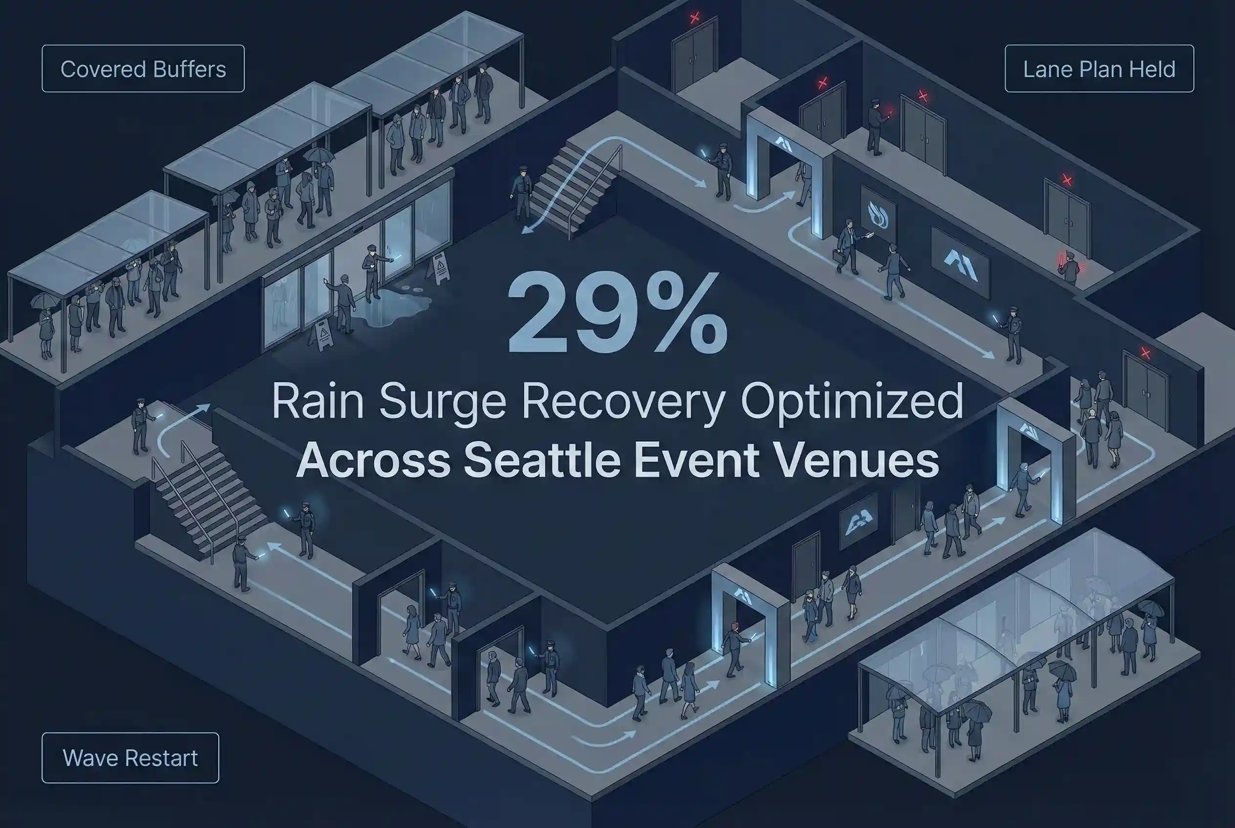 Infographic illustrating Denver event staffing attendance during weather-impacted event days.