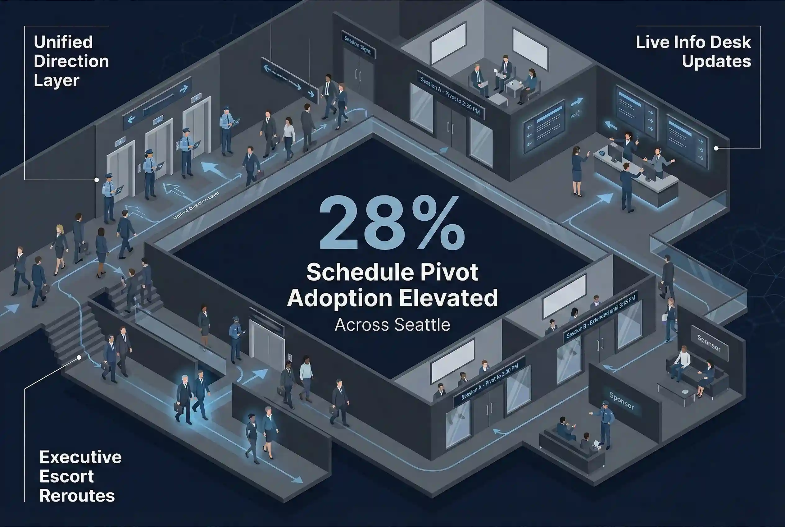 Infographic illustrating Denver event staffing attendance during weather-impacted event days.