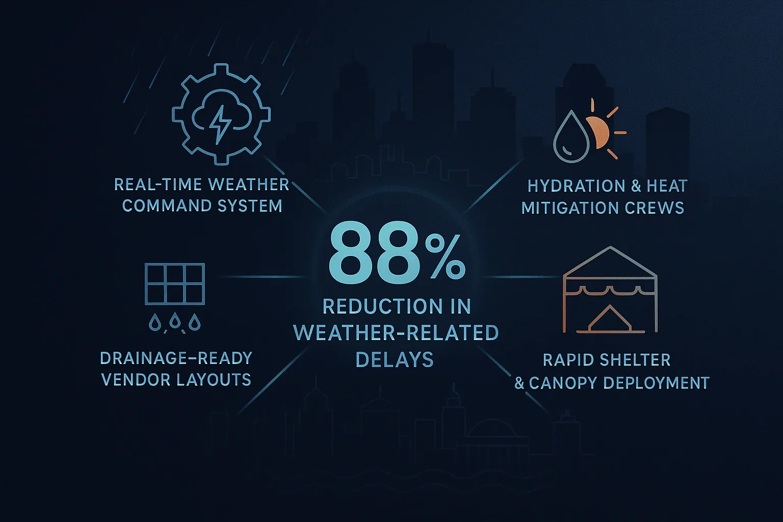 Infographic illustrating Denver event staffing attendance during weather-impacted event days.