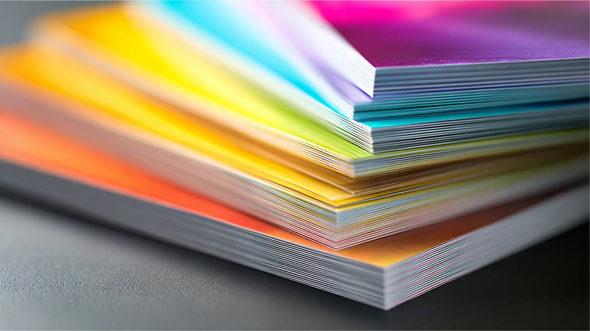 Colorful paper pages fanned out, showing vibrant rainbow-like edges