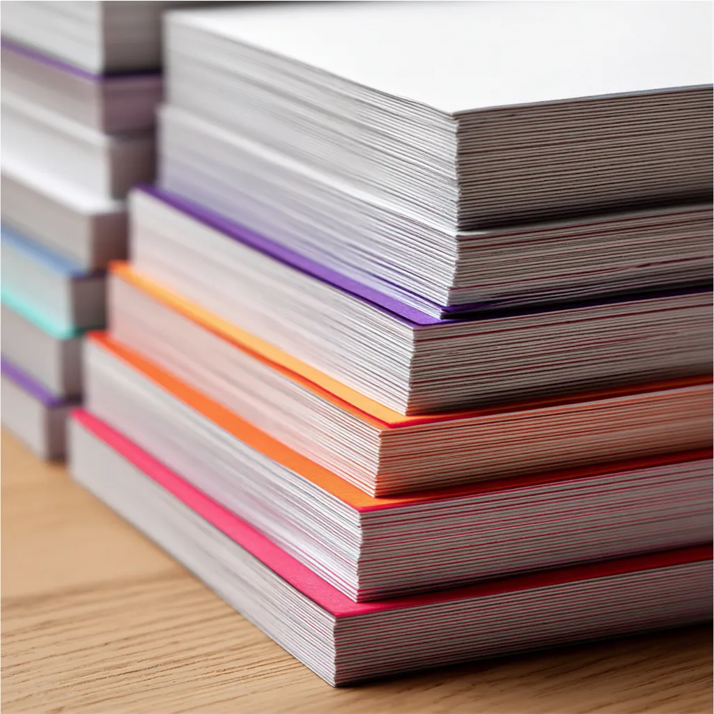 Stacked books with colorful spines on a wooden surface
