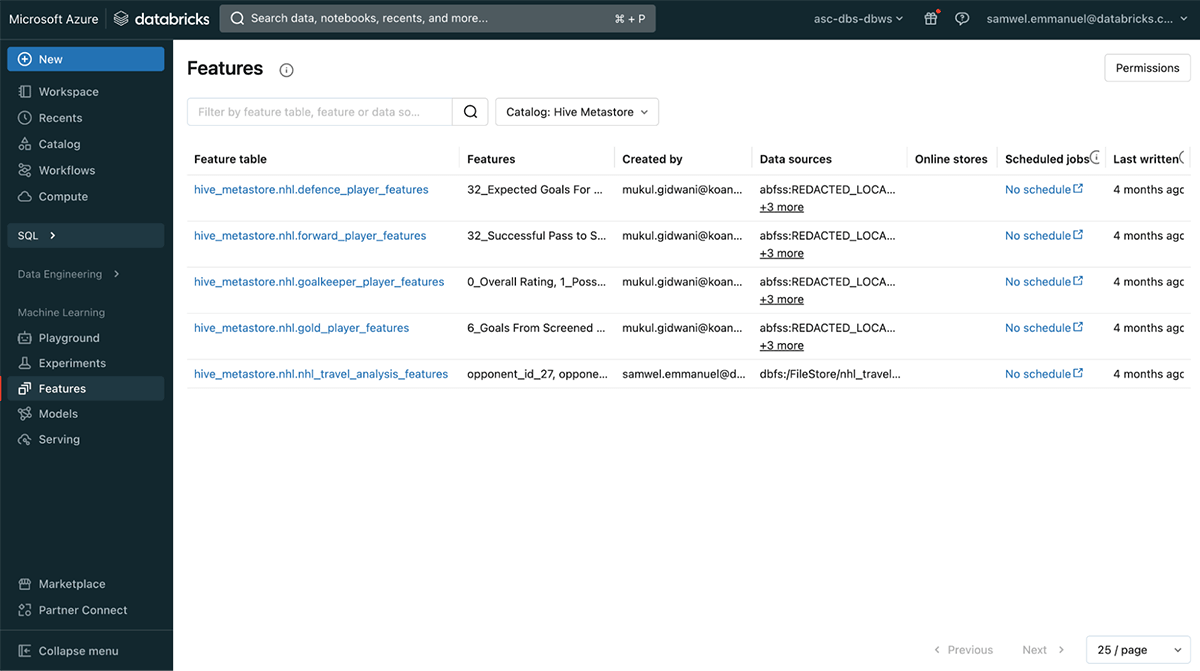 Feature Store Tables for ML
