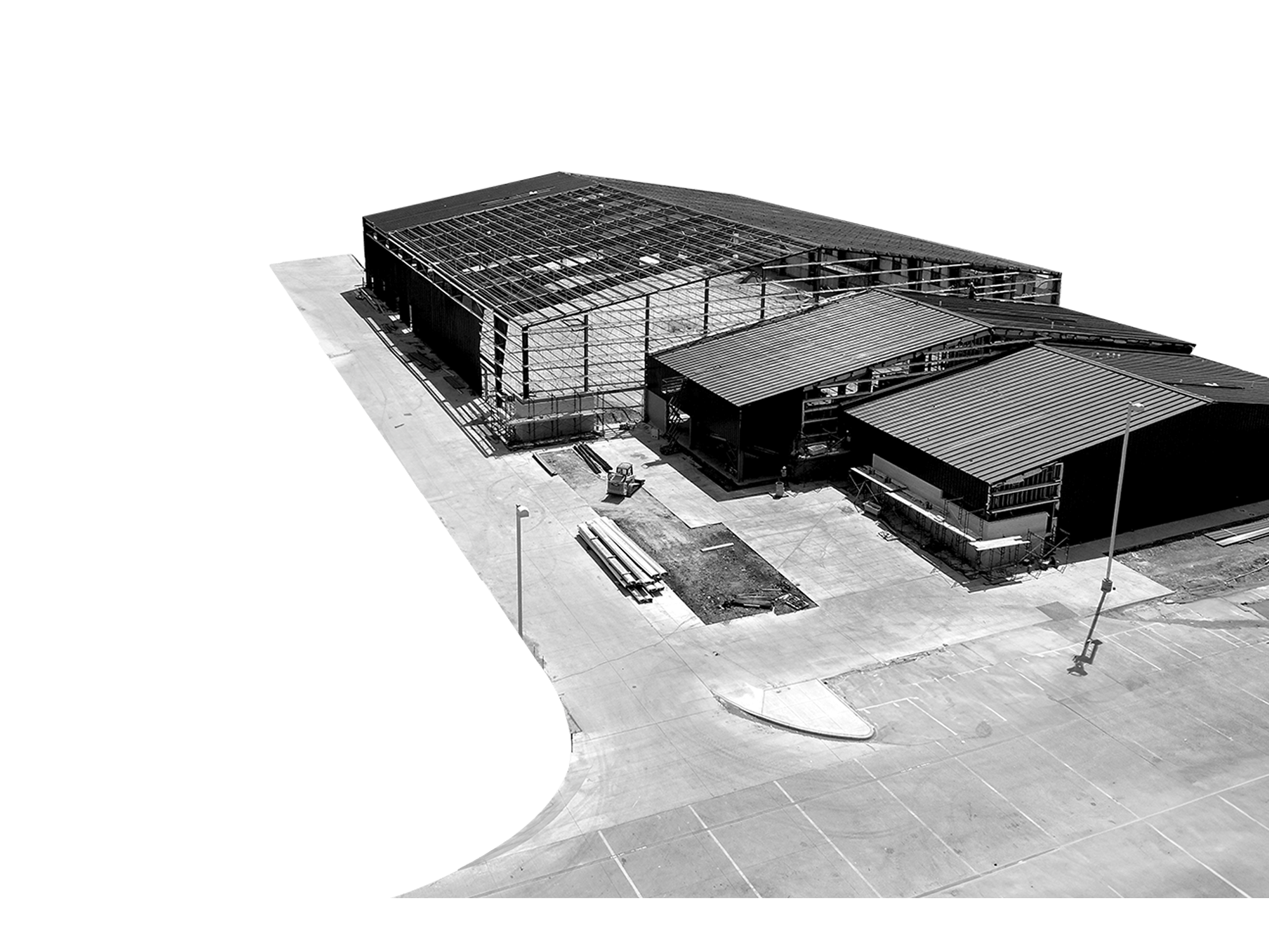 Custom Steel Building Solutions Showcase Black and white view of custom steel building solutions by Phenix