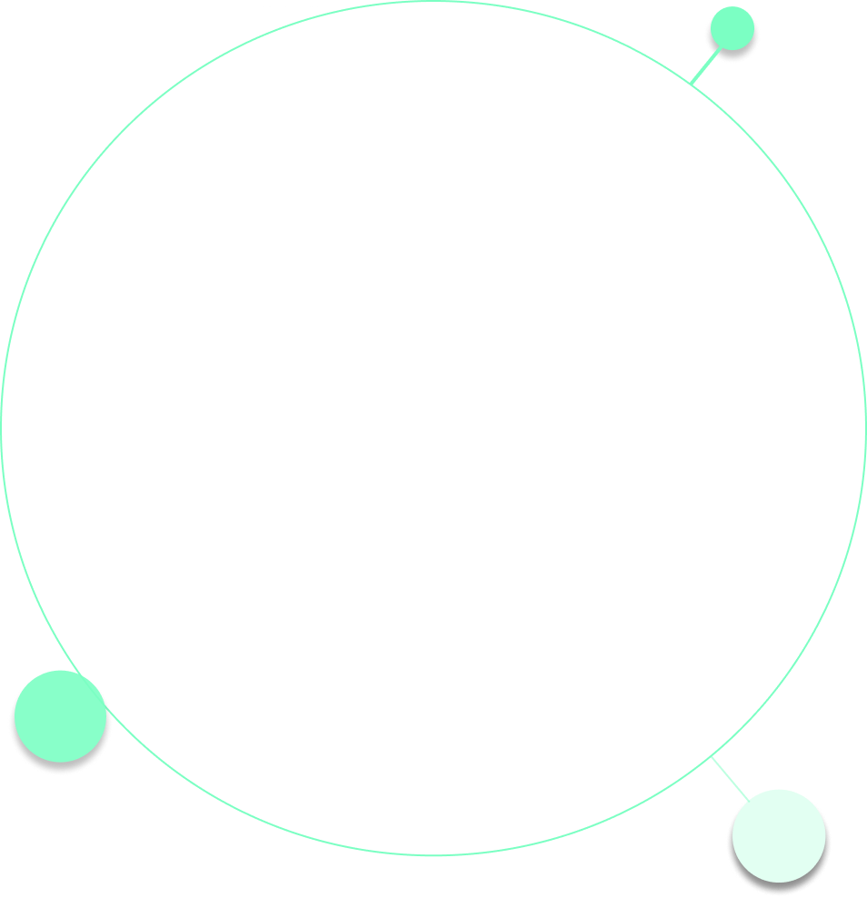 Minimalist graphic of a large light green circle with three smaller light green circles connected around its edge on a transparent background.
