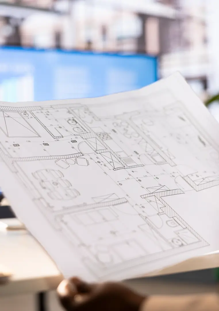 Plan d'architecte d'un hôtel