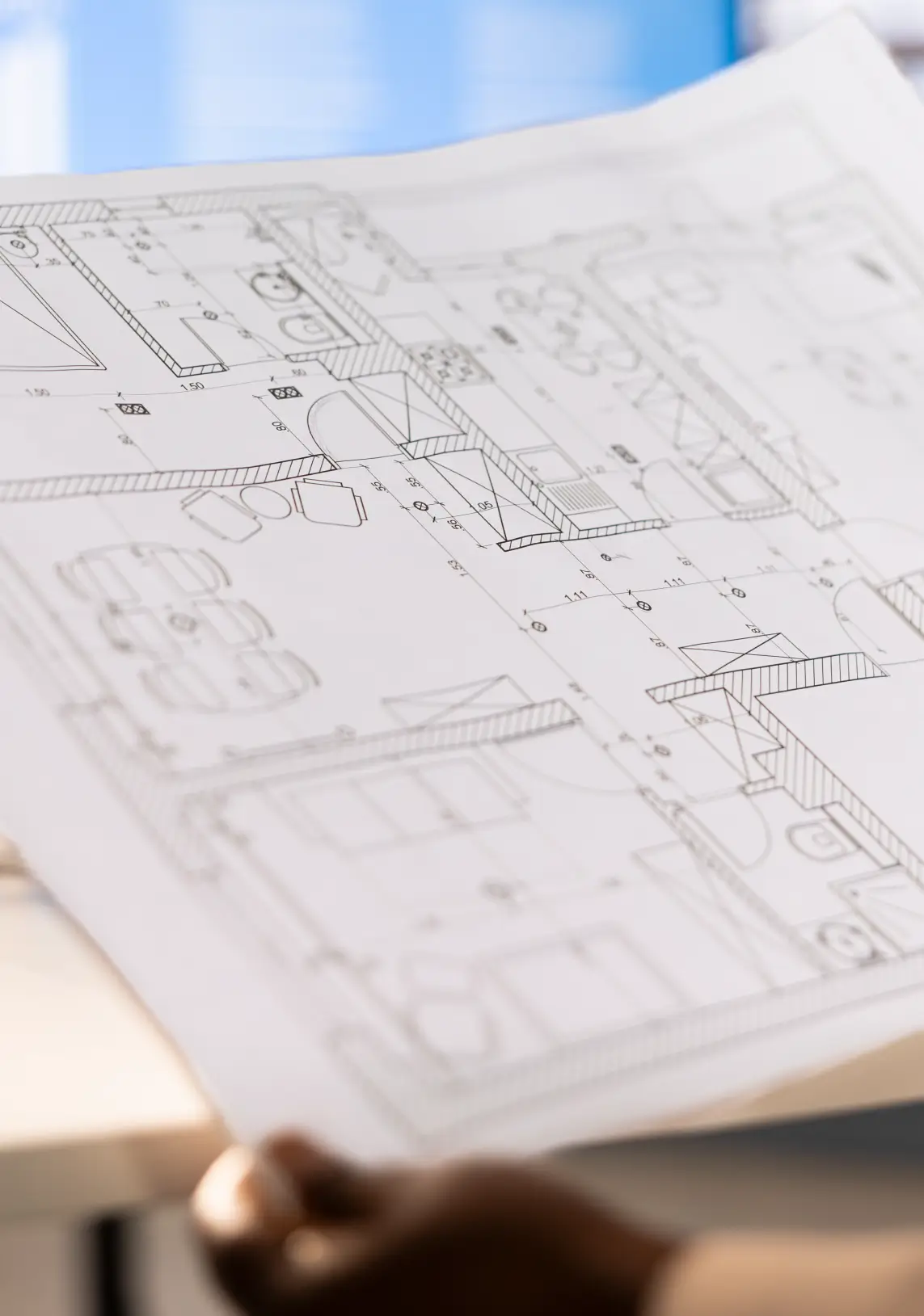 Plan d'architecte d'un hôtel