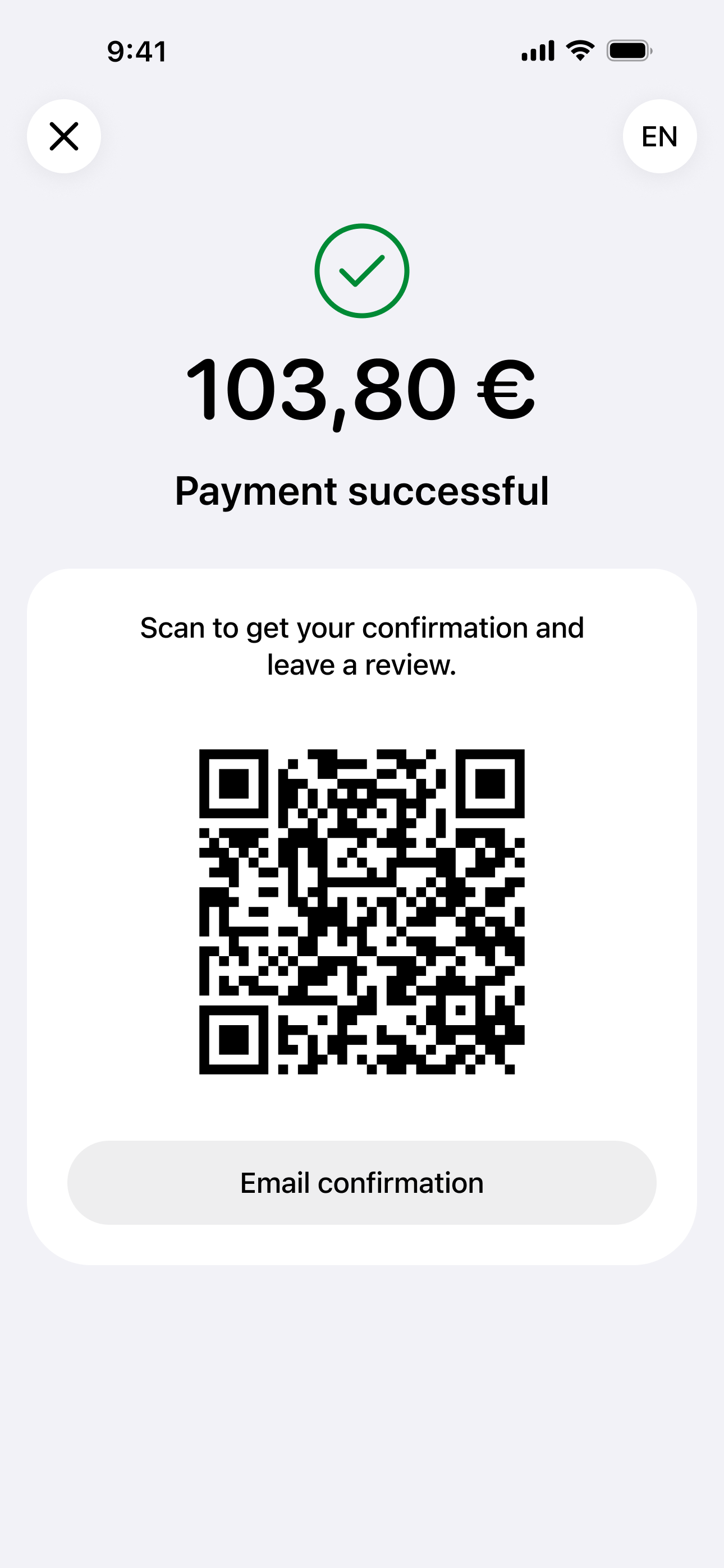 GlobalTips payment confirmation with digital receipt and review options