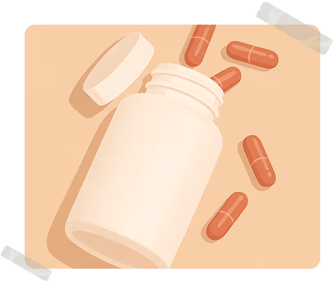 Illustration of a supplement with several pills around it