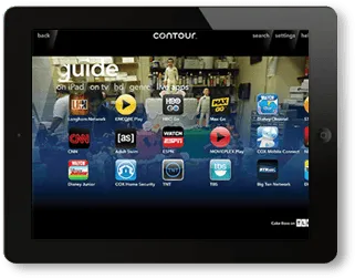 A tablet with a menu on the screen.