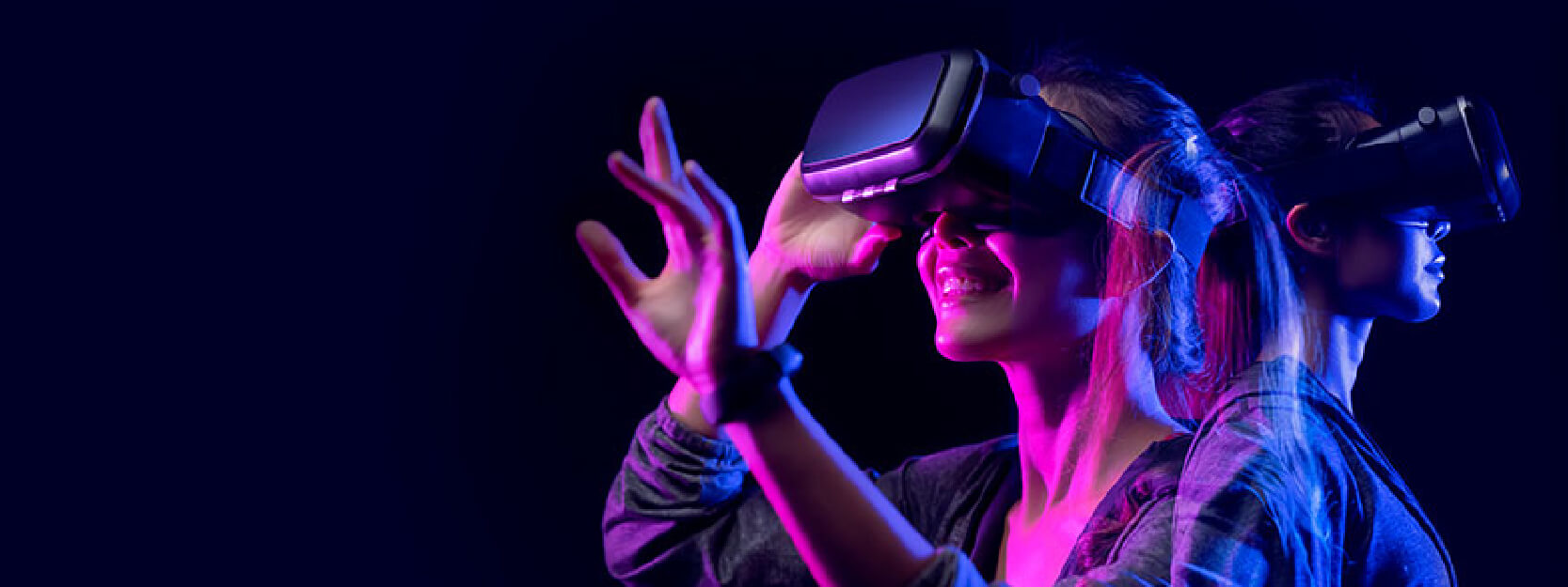 Young girl smiles during VR gaming experience