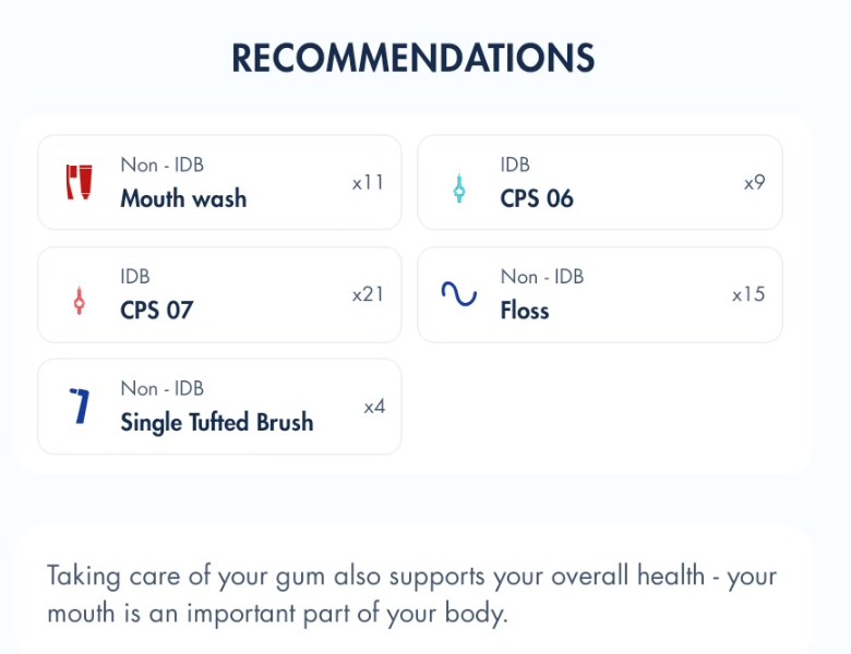 Recommendations: CURAPROX products with quantities and written advice