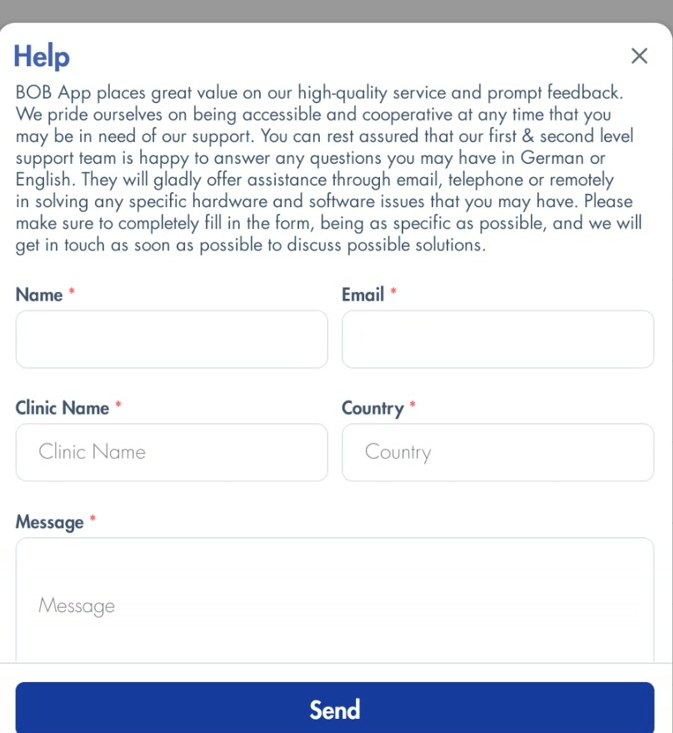The in-app Help and Support form