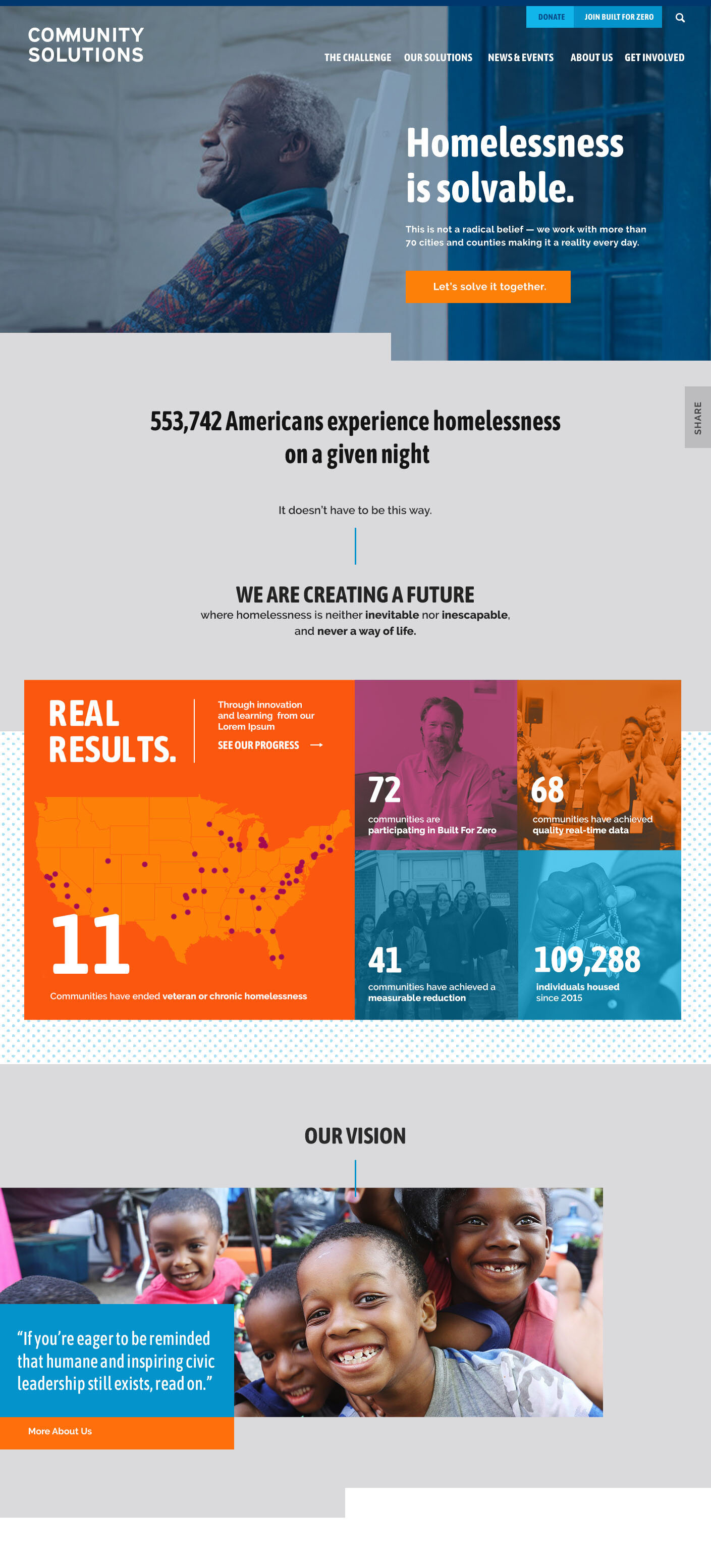 The full homepage design comp for community solutions