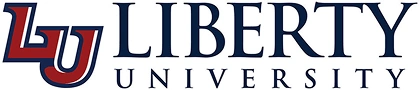 liberty university white red and blue text horizontal logo