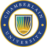 Chamberlain University white text horizontal logo