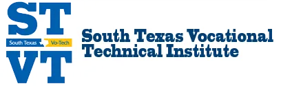 South Texas Vocational Institute horizontal blue and yellow logo