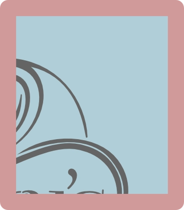 Partial abstract design with curved lines in gray on a light blue background framed by a wide pink border.