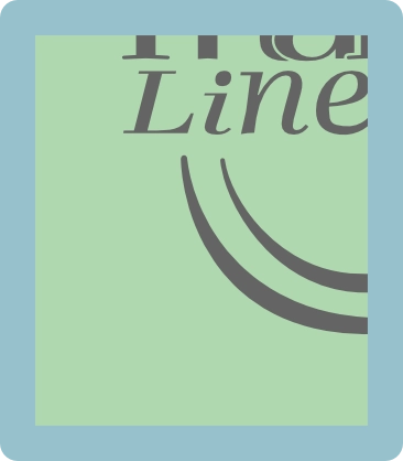 Close-up of partial dark text and curved lines on a light green background framed by a blue border.