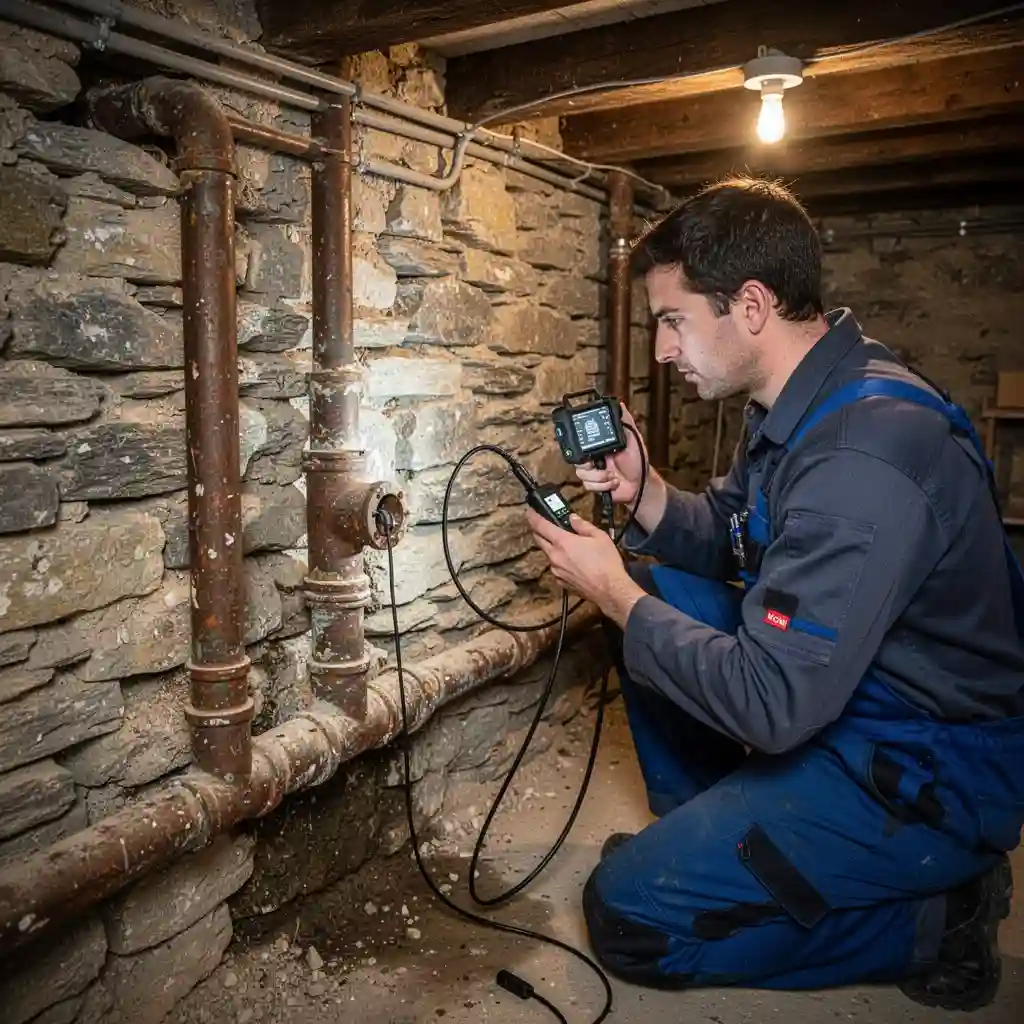 Diagnostic plomberie maison ancienne Saint-Forgeux Rhône inspection canalisation pierre