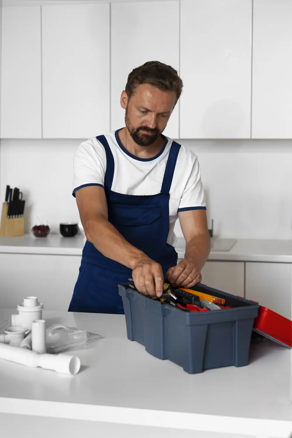 Un plombier professionnel en train d'effectuer son travail de maintenance. Crédits : freepik.com