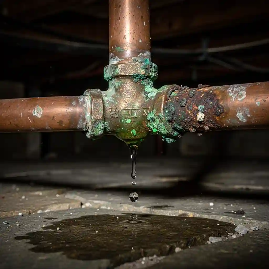 Fuite eau maison Les Ardillats joint canalisation cuivre corrodé hameau ancien