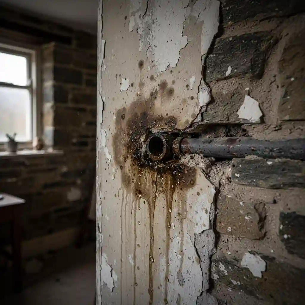 dégât des eaux mur humide Chambost-Longessaigne Centre-village canalisation ancienne