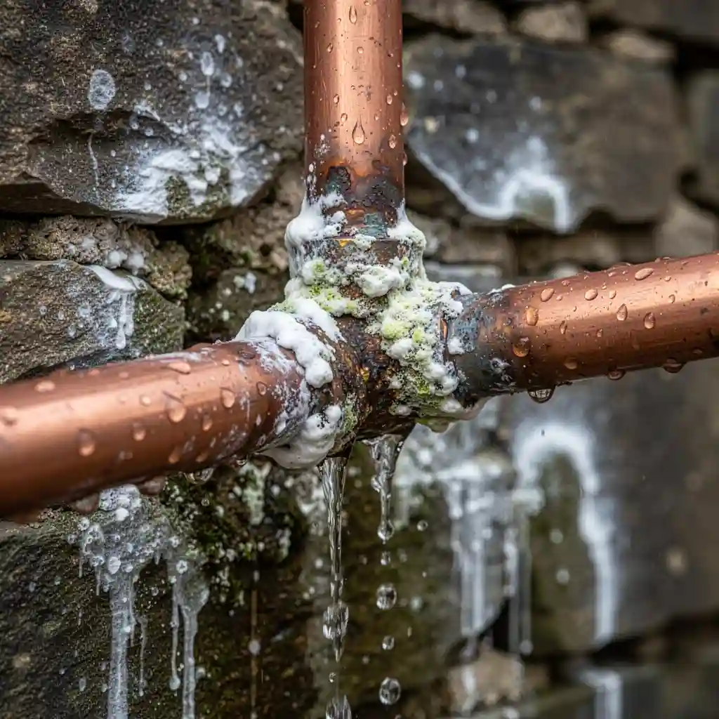 Fuite eau mur tuyau calcaire corrodé maison ancienne Chaponost Le Bourg
