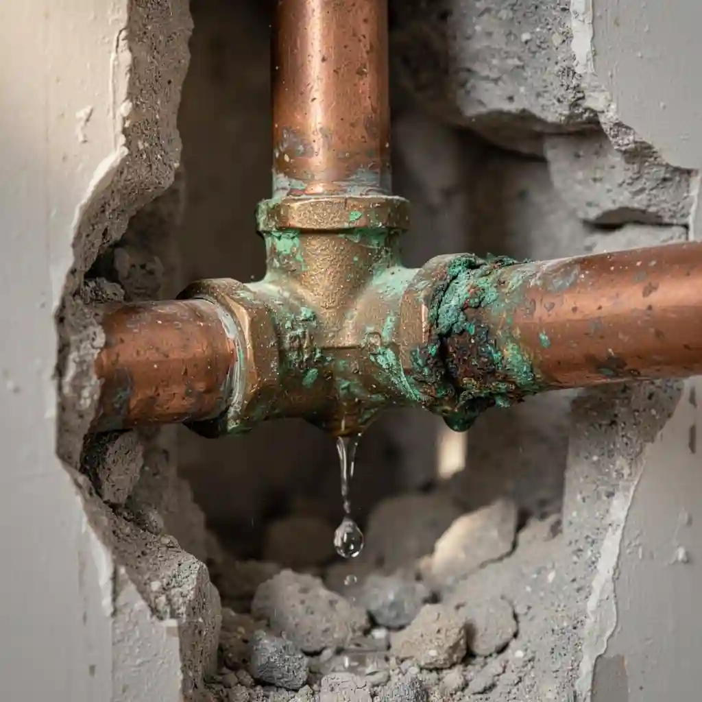 Fuite eau appartement Charentay tuyau cuivre corrodé eau dure Beaujolais