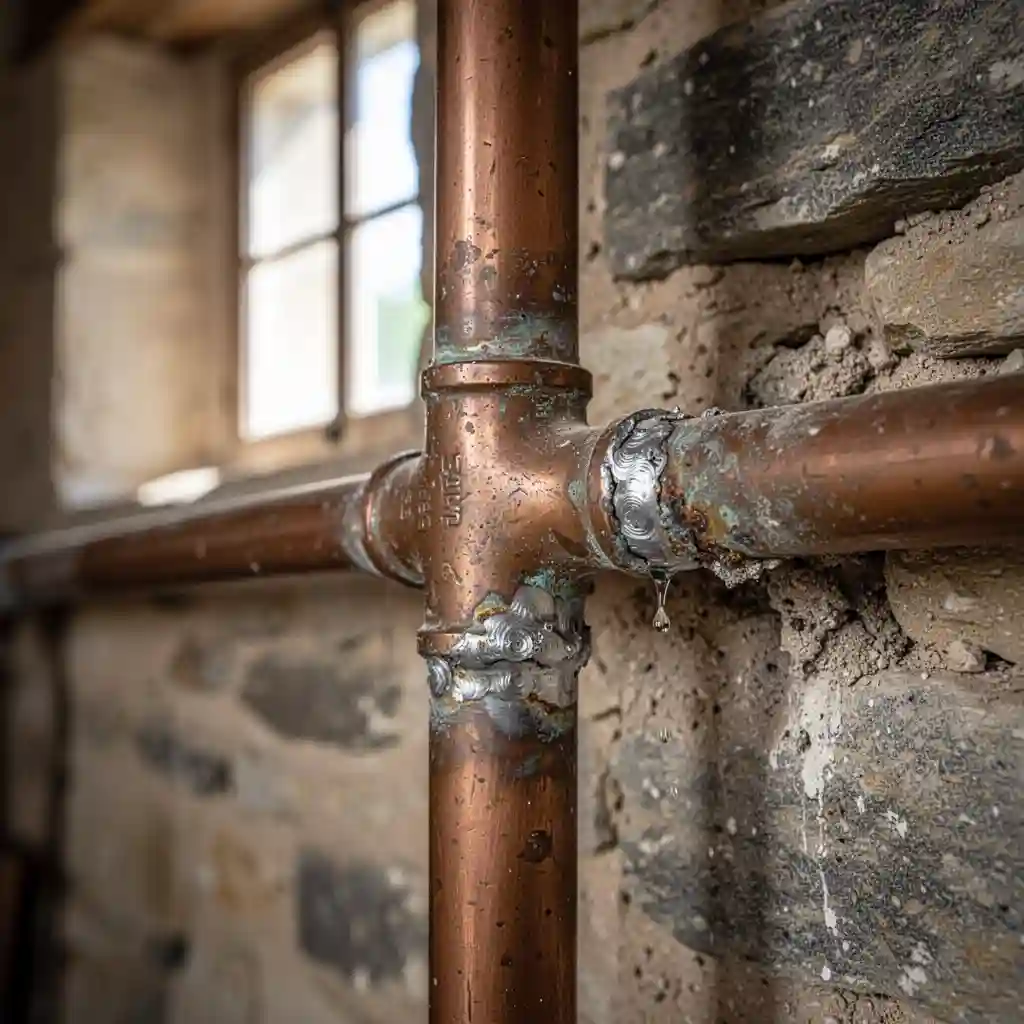 Fuite d'eau invisible à Chaussan, Le Bourg, tuyau cuivre corrodé