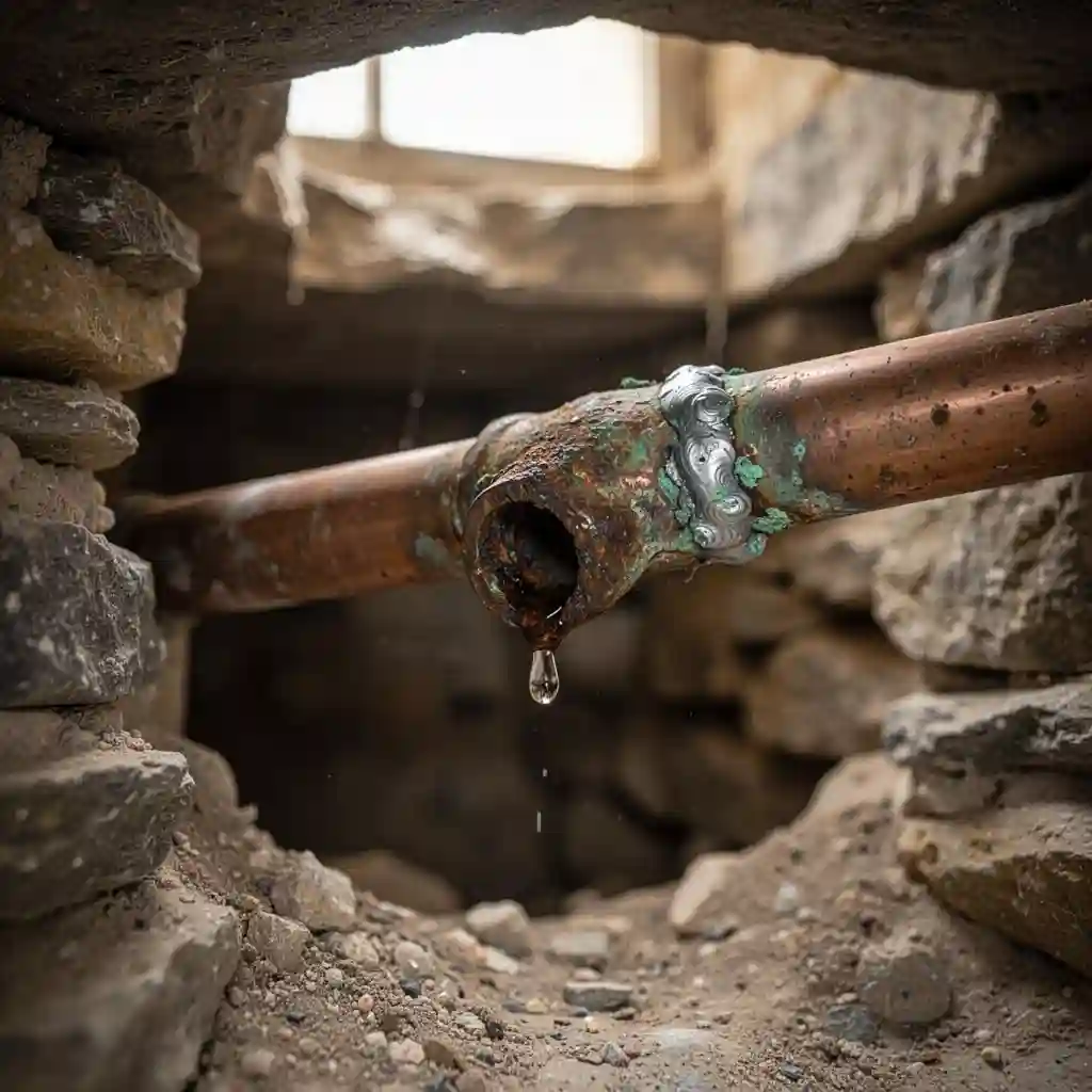 Fuite d'eau tuyau cuivre bâti ancien Les Chères La Plaigne diagnostic technique