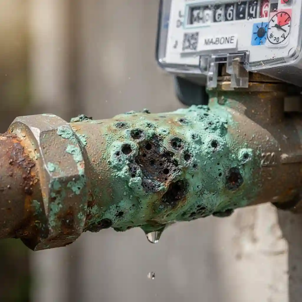 Fuite après compteur à Craponne quartier Ouest sur tuyau cuivre