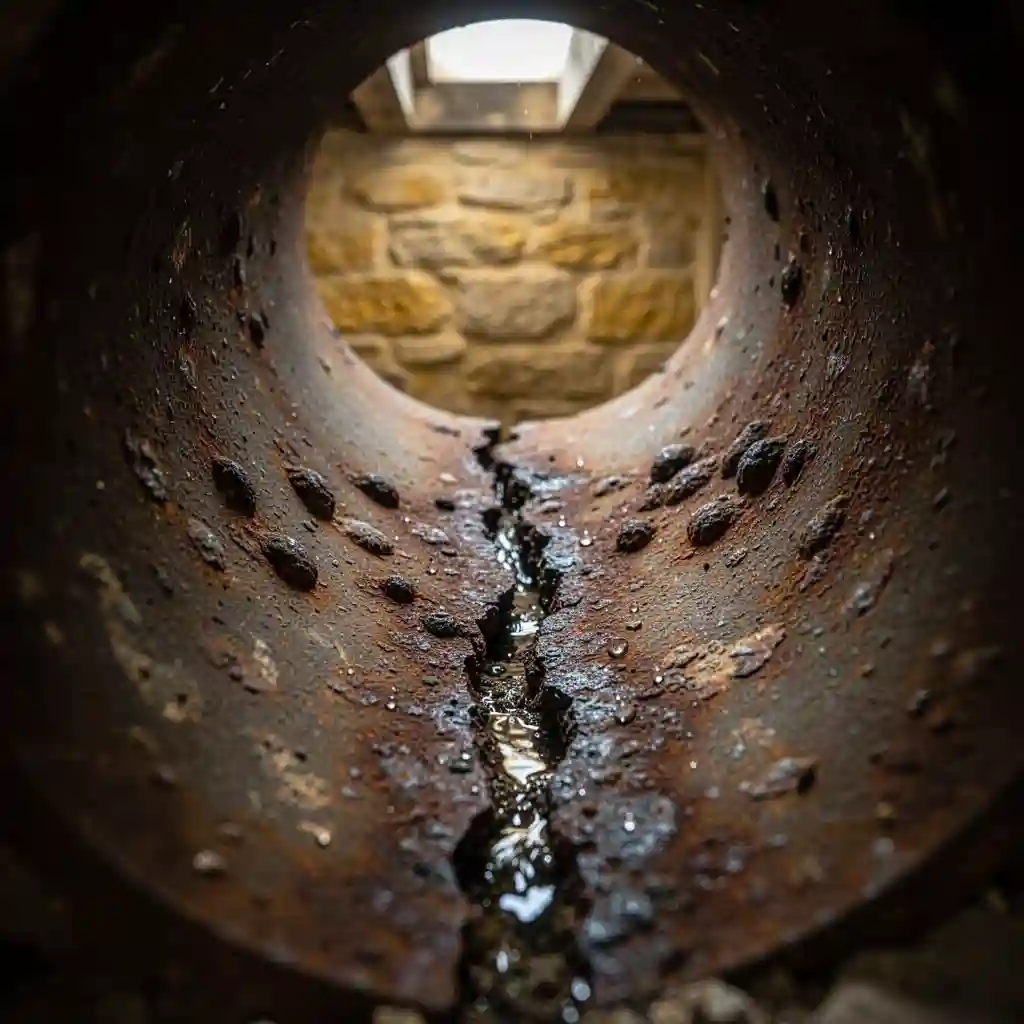 Canalisation cassée Frontenas Le Bourg fonte ancienne corrosion fissure interne