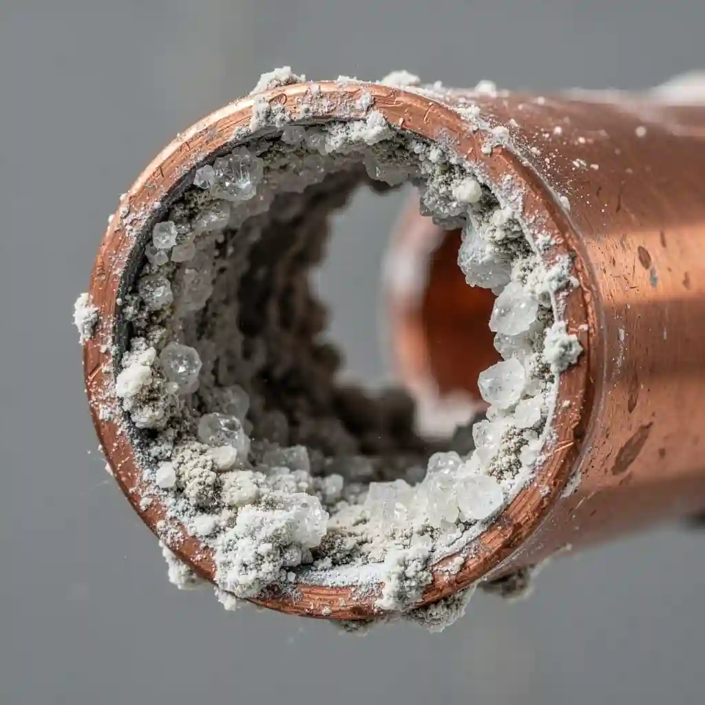 Tartre dans canalisation à Gleizé quartier La Chartonnière dépôt calcaire