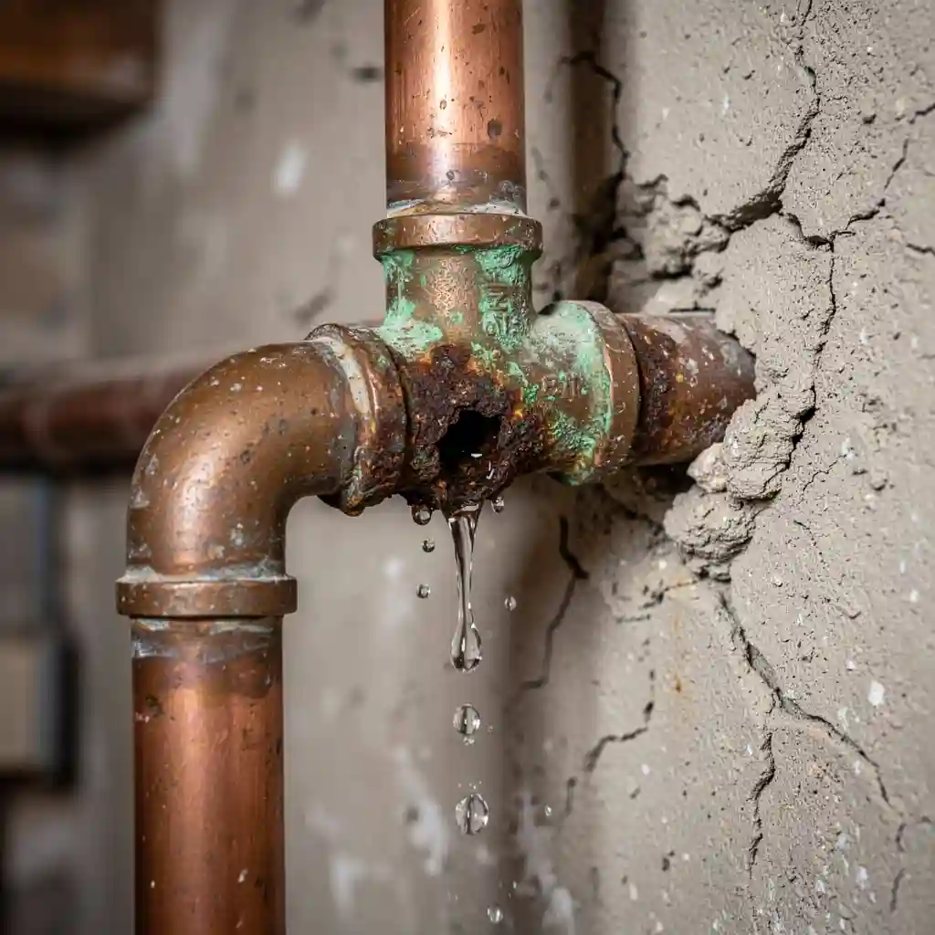 Canalisation percée à Joux, hameau Charveyron : cuivre corrodé