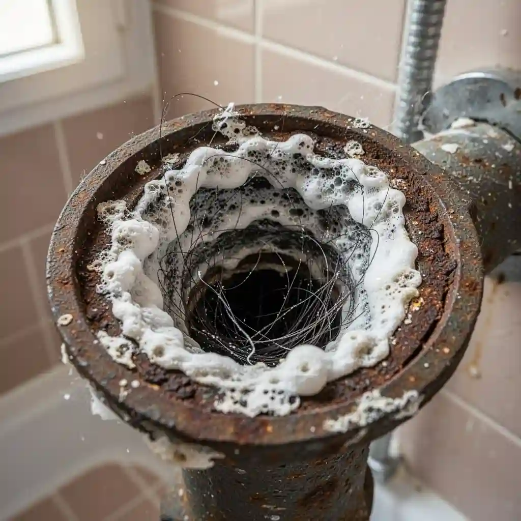 Douche bouchée à Juliénas Centre bourg, siphon entartré