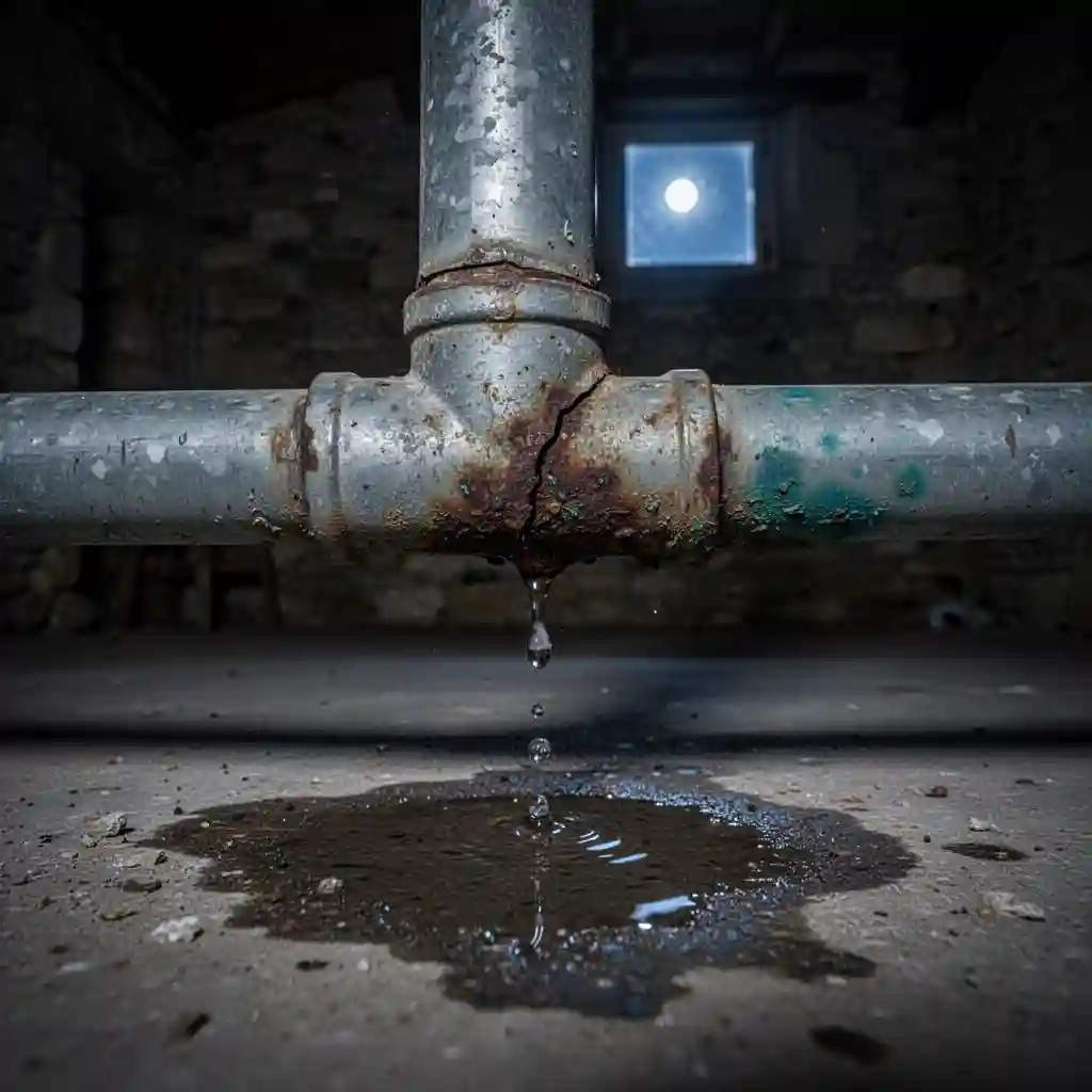 Fuite eau nuit Deux-Grosnes Monsols : canalisation acier galvanisé corrodée en cave