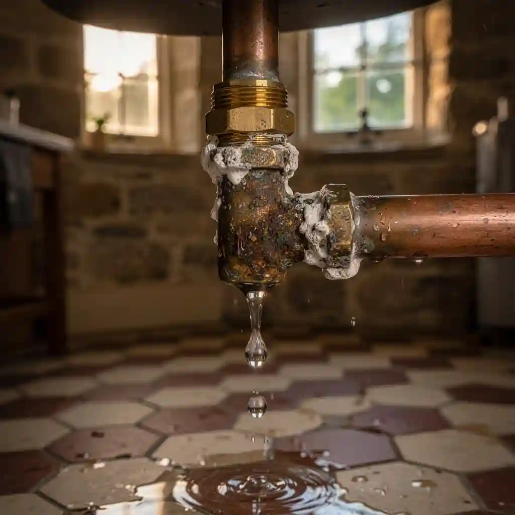 Fuite eau week-end Montagny Vieux Bourg raccord cuivre entartre sous evier