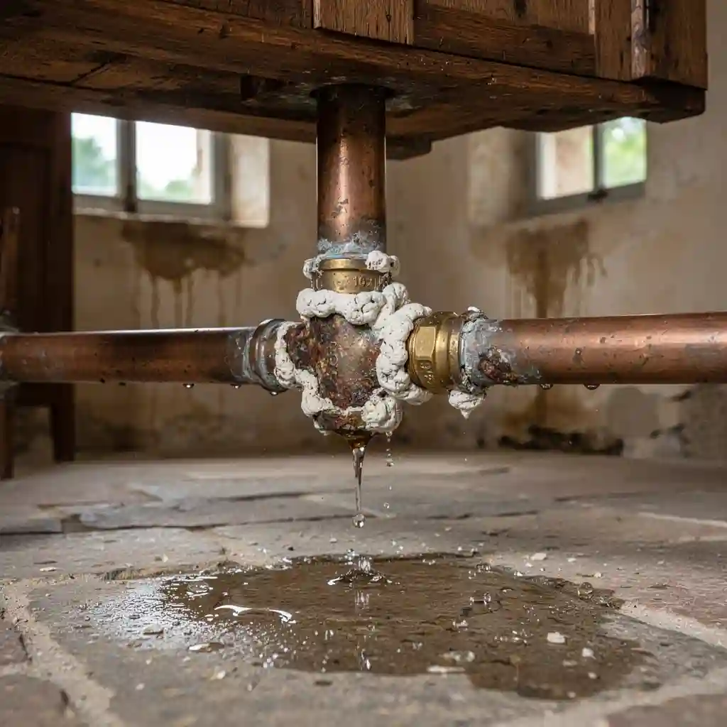 Fuite eau dimanche Montmelas-Saint-Sorlin Le Bourg canalisation cuivre entartrée