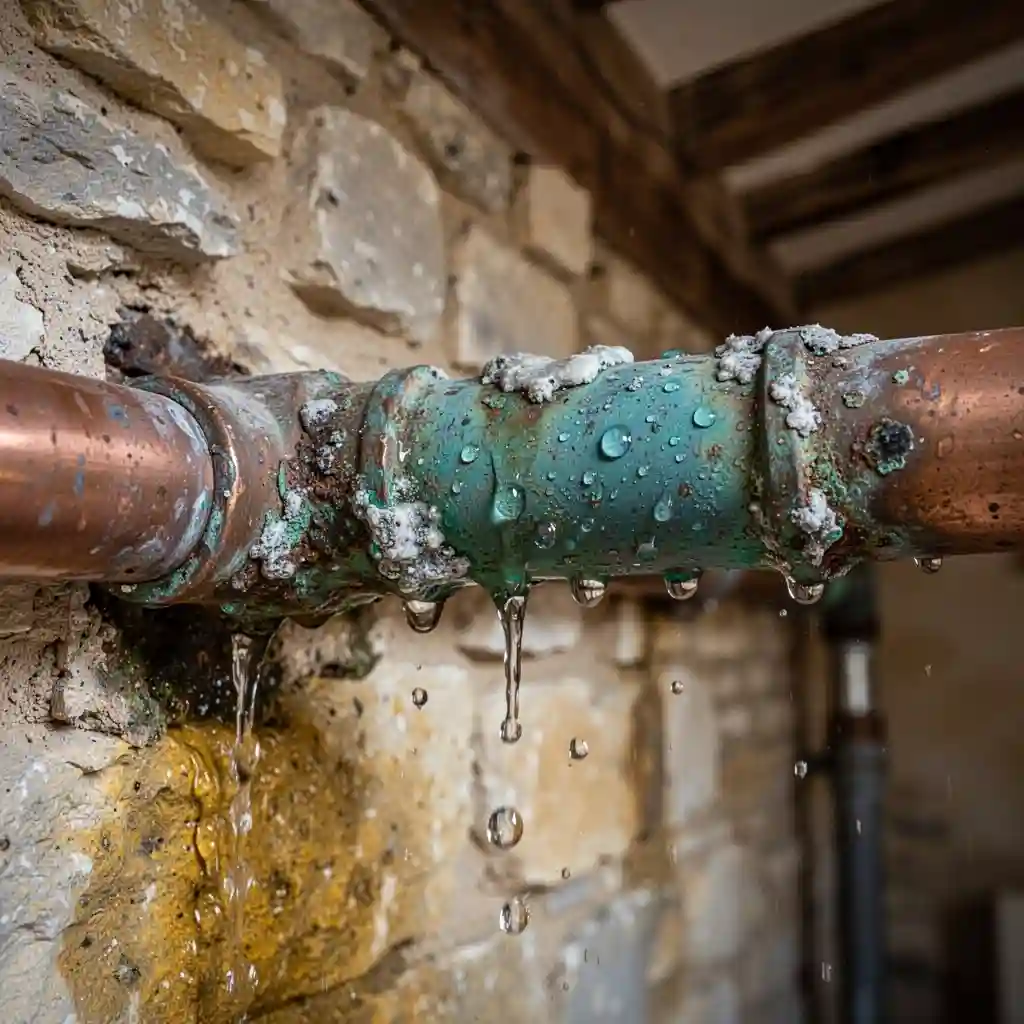 Dégât des eaux Pommiers canalisation cuivre corrodée hameau Bethléem bâti ancien