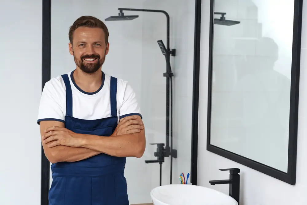 Un plombier professionnel au travail, en train de réparer une installation de plomberie. Crédits : freepik.com