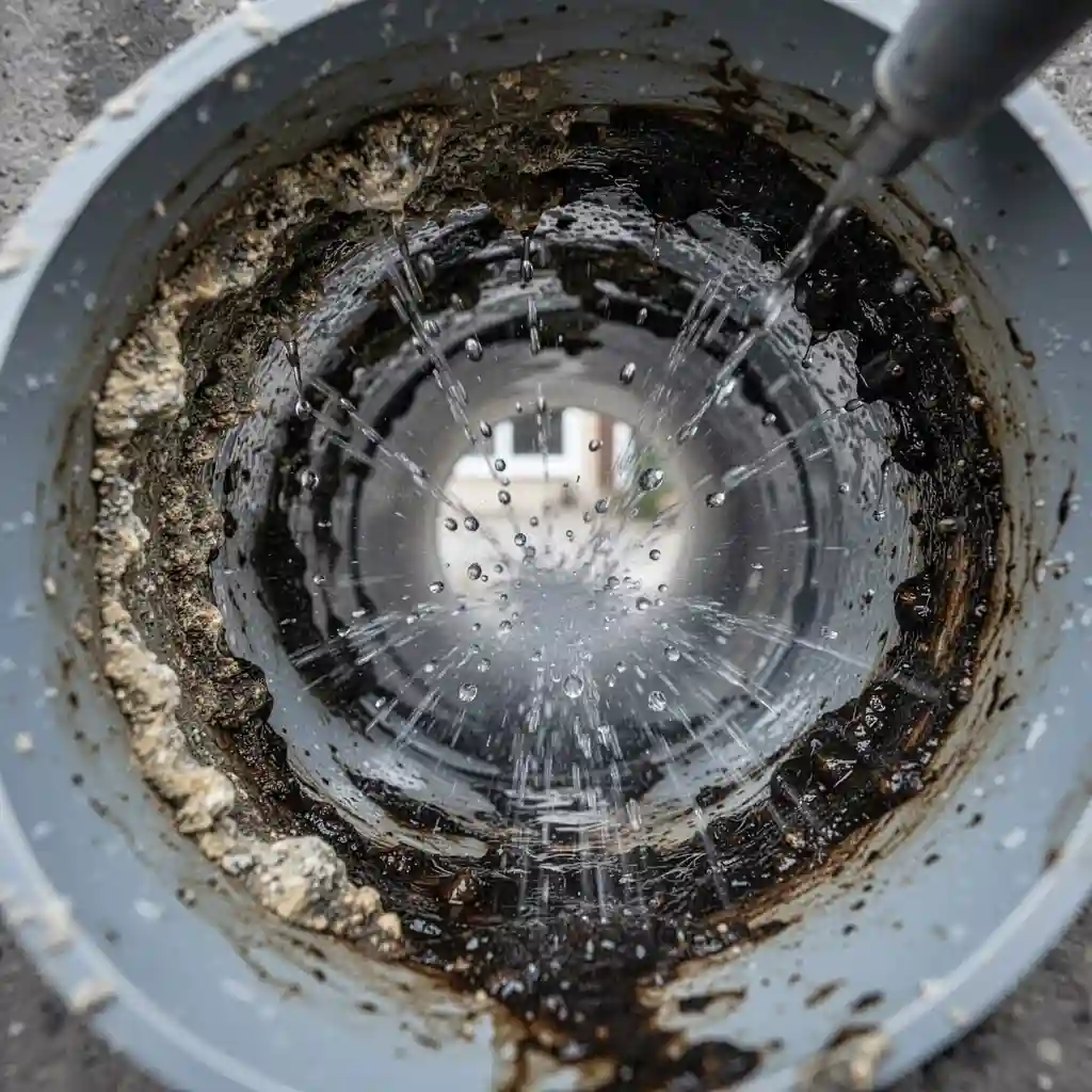 Curage canalisation à Vif, quartier Les Garcins : hydrocurage du tuyau encrassé