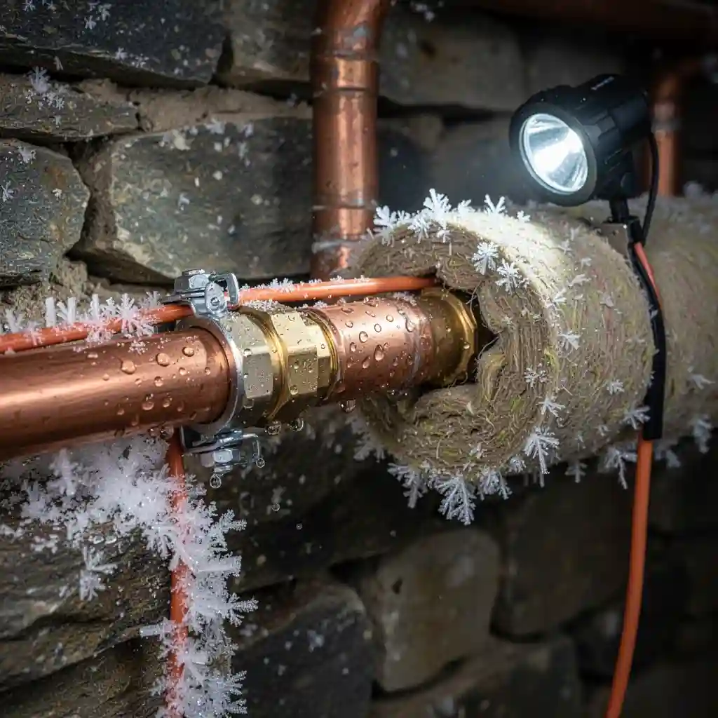 Câble chauffant antigel à Murat centre-ville sur canalisation exposée