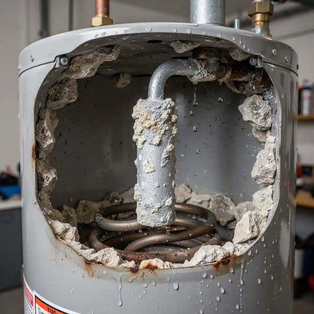Eau chaude odeur soufre à Bassens, quartier du Chapitre, anode entartrée