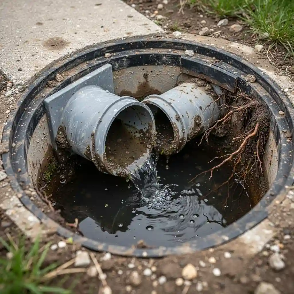 Assainissement individuel à Thoiry, Fenières, regard obstrué après pluie
