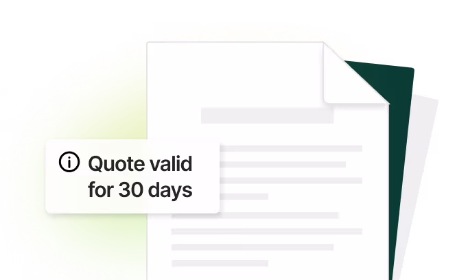 Stack of documents with a label icon and text stating 'Quote valid for 30 days'.