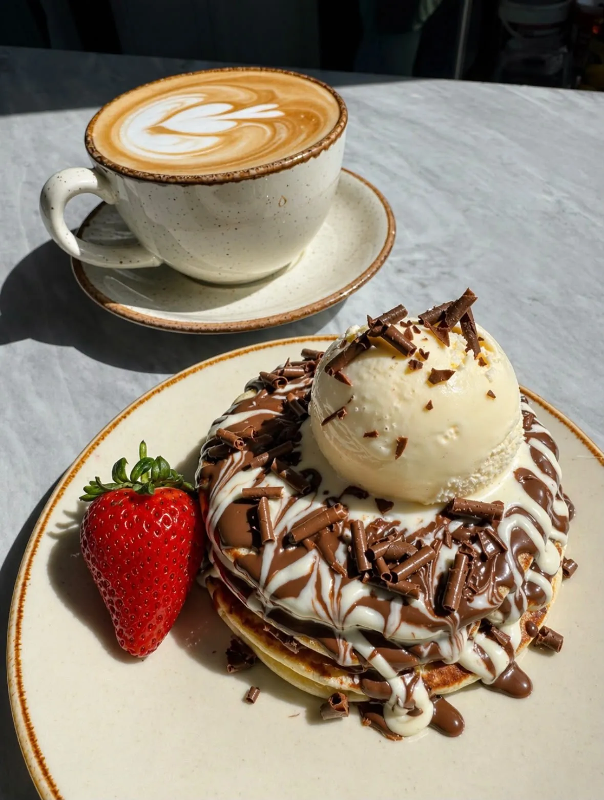 Pancake stack with ice cream