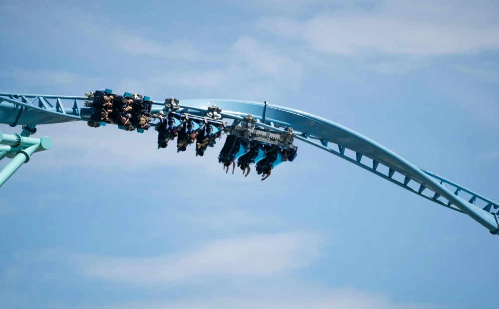 View of a roller coast moving over head