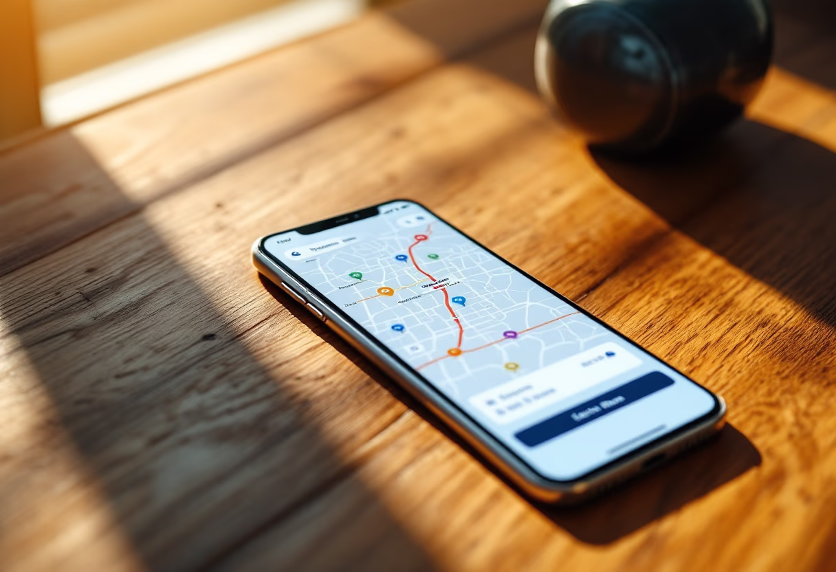 image of smartphone with company app interface for a public transportation company