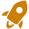 Orange rocket icon with circular window.